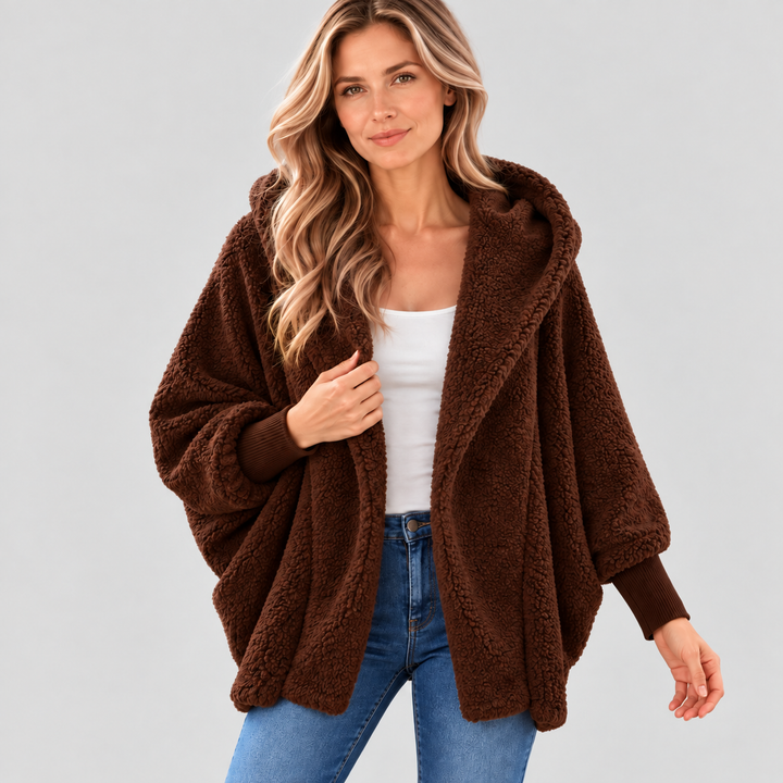 Dame Oversized Cardigan med Hætte og Åben Front