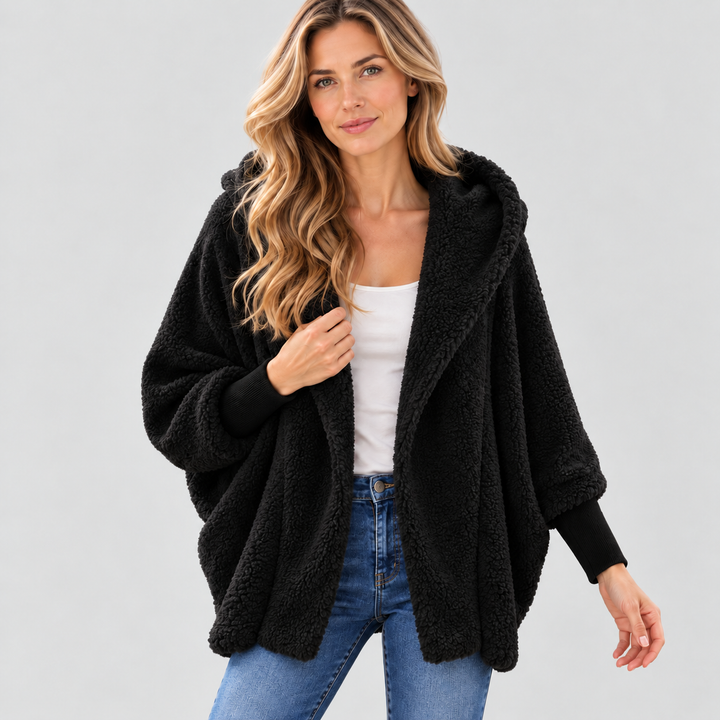 Dame Oversized Cardigan med Hætte og Åben Front