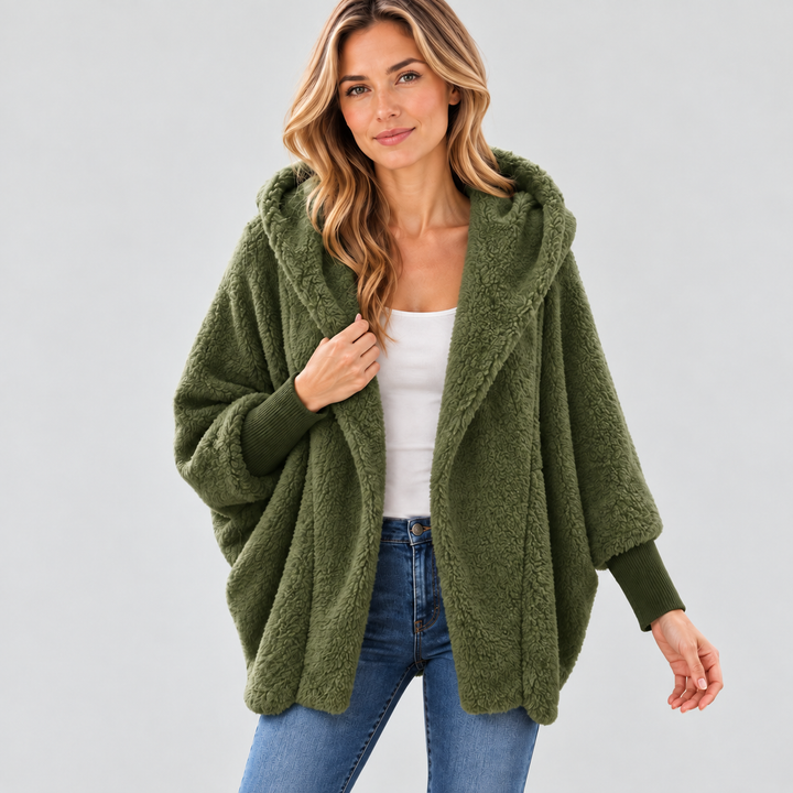 Dame Oversized Cardigan med Hætte og Åben Front