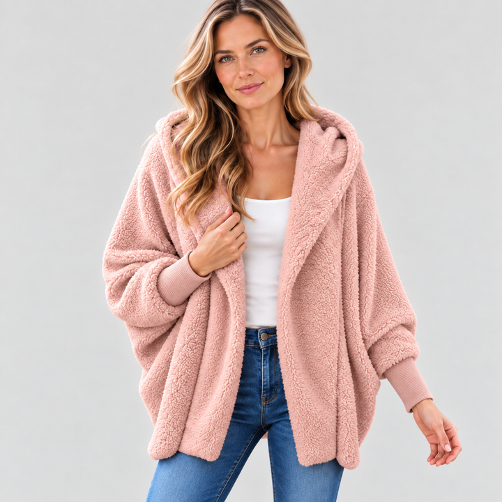 Dame Oversized Cardigan med Hætte og Åben Front