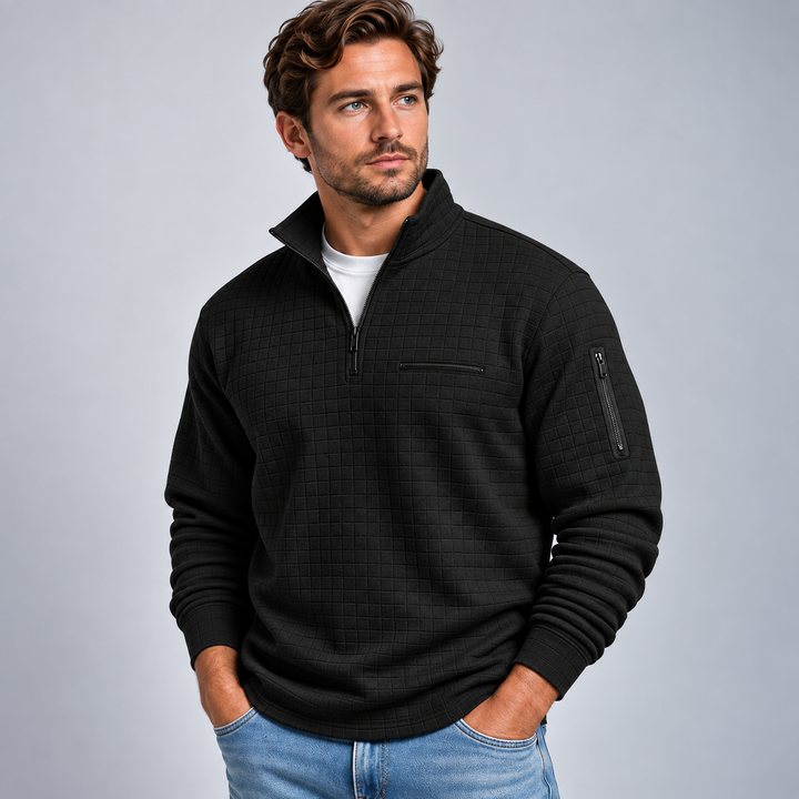 Herre Sweatshirt med Half Zip Ståkrave og Struktureret Overflade