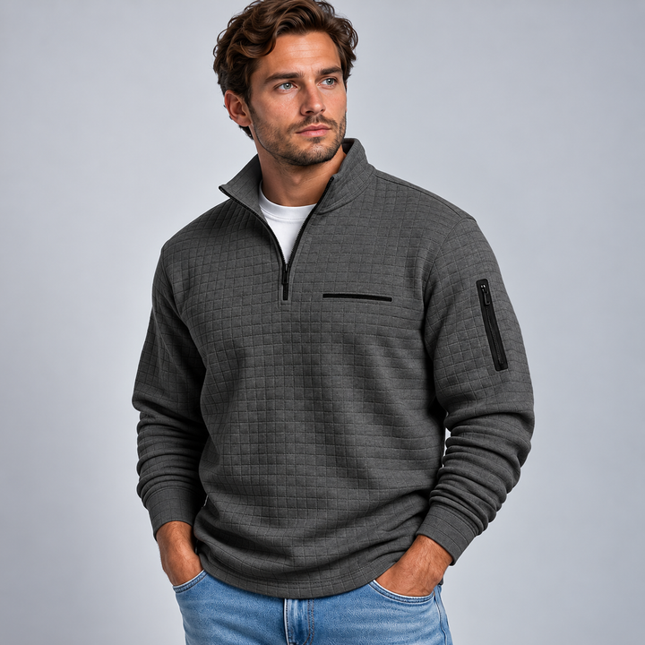 Herre Sweatshirt med Half Zip Ståkrave og Struktureret Overflade