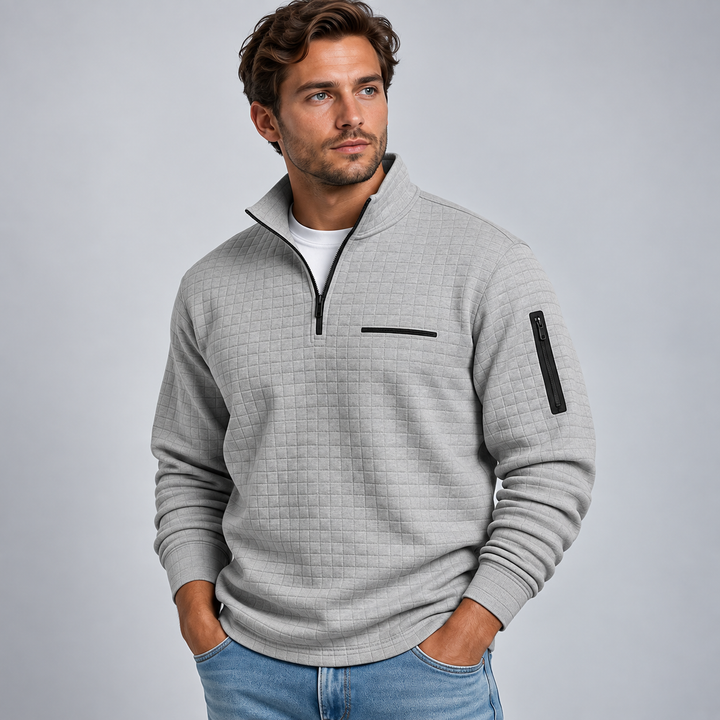 Herre Sweatshirt med Half Zip Ståkrave og Struktureret Overflade
