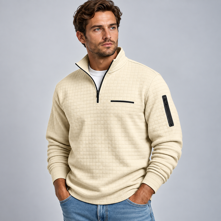 Herre Sweatshirt med Half Zip Ståkrave og Struktureret Overflade