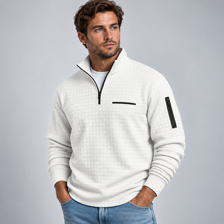 Herre Sweatshirt med Half Zip Ståkrave og Struktureret Overflade