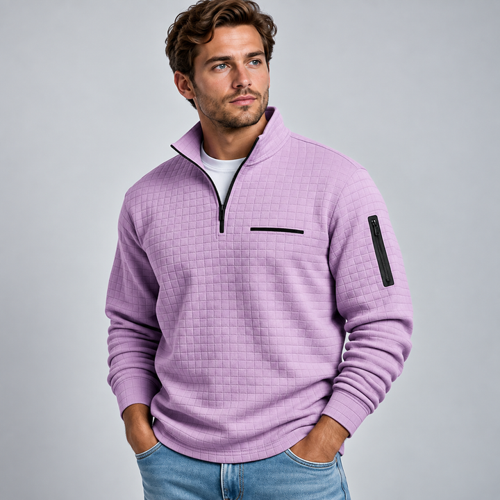 Herre Sweatshirt med Half Zip Ståkrave og Struktureret Overflade
