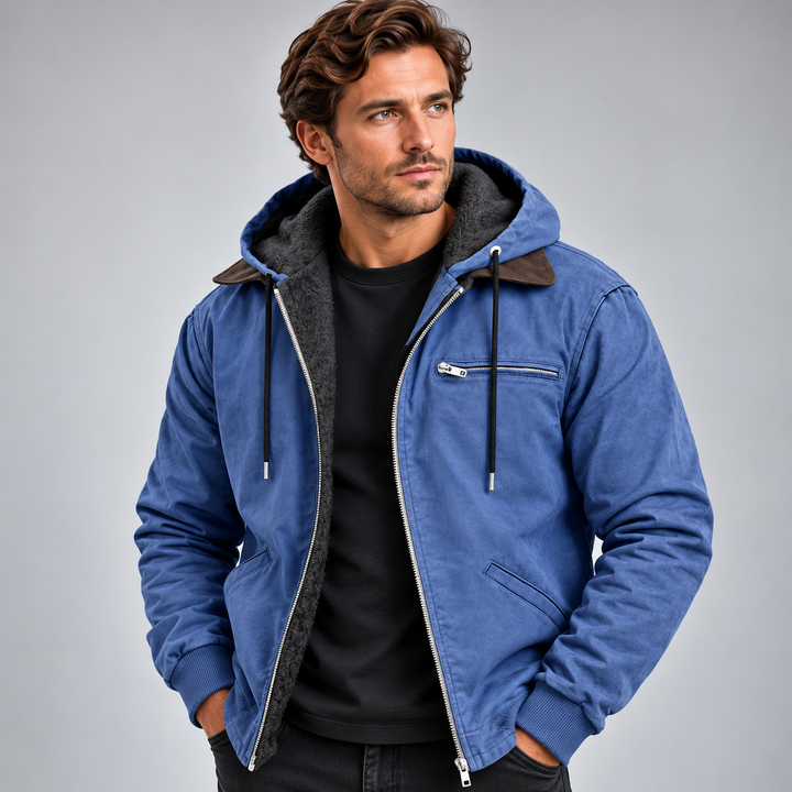 Herrejakke med hætte lynlåslukning og fleece-look for