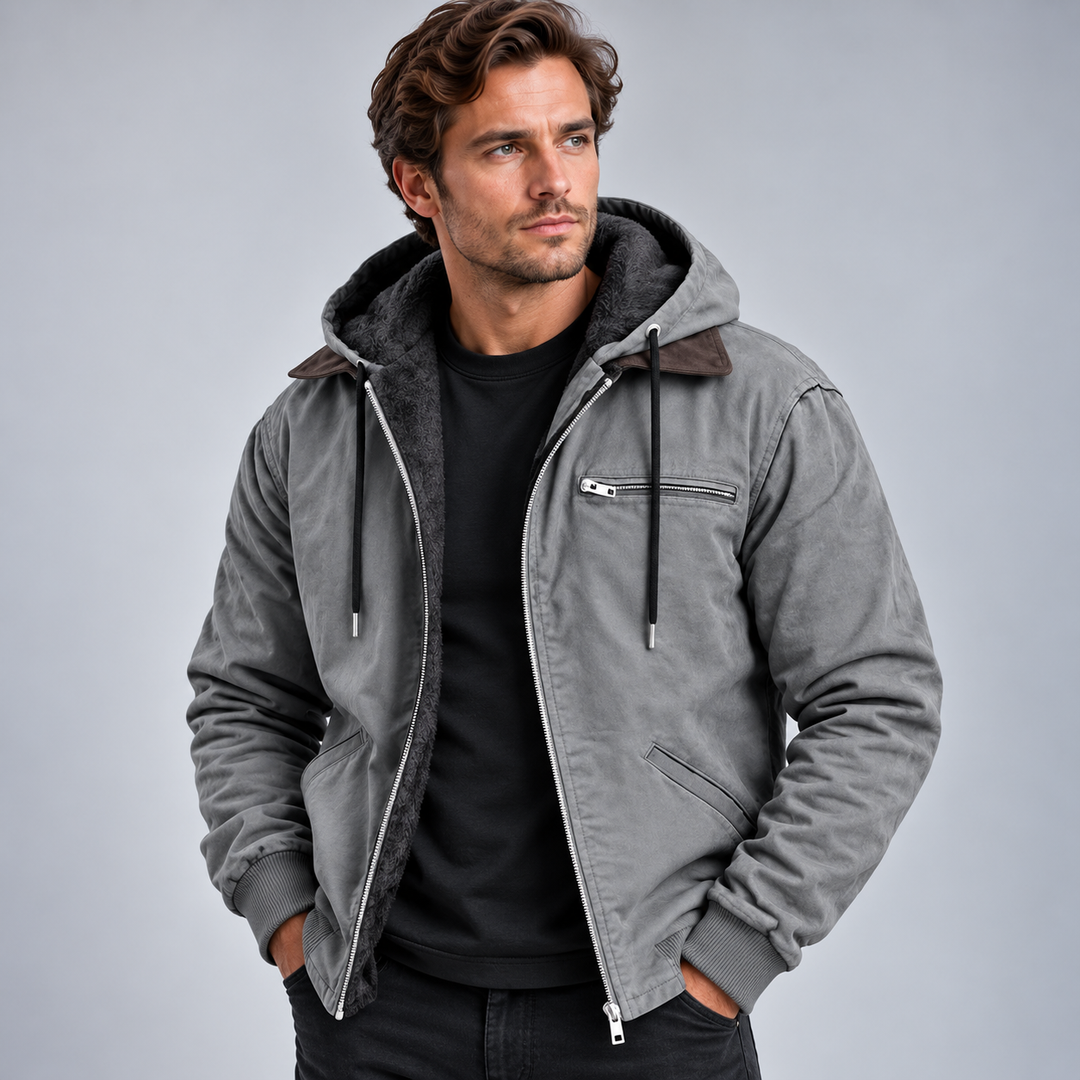 Herrejakke med hætte lynlåslukning og fleece-look for
