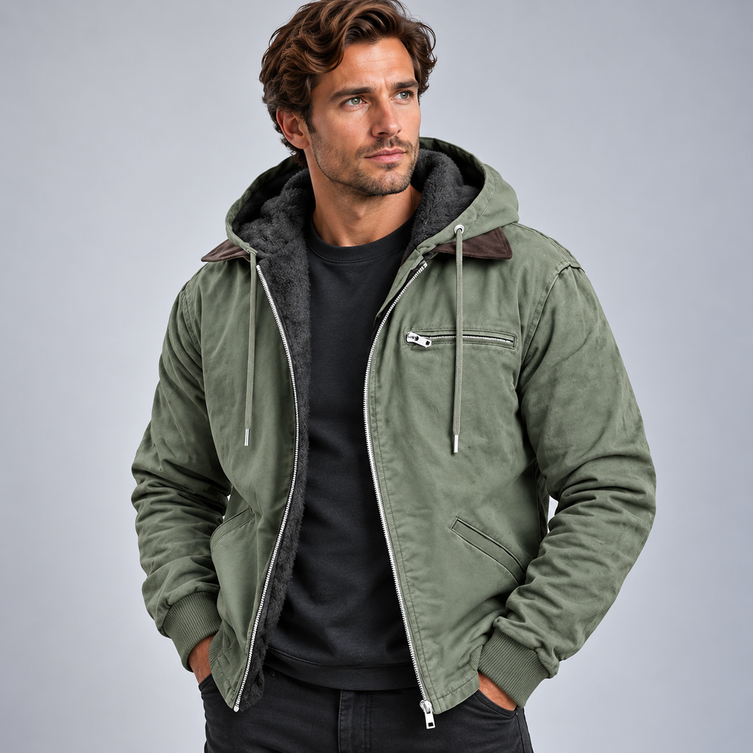 Herrejakke med hætte lynlåslukning og fleece-look for