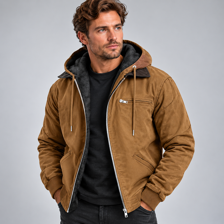 Herrejakke med hætte lynlåslukning og fleece-look for