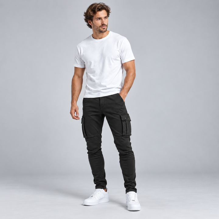 Herre cargobukser med slim fit og flere lommer