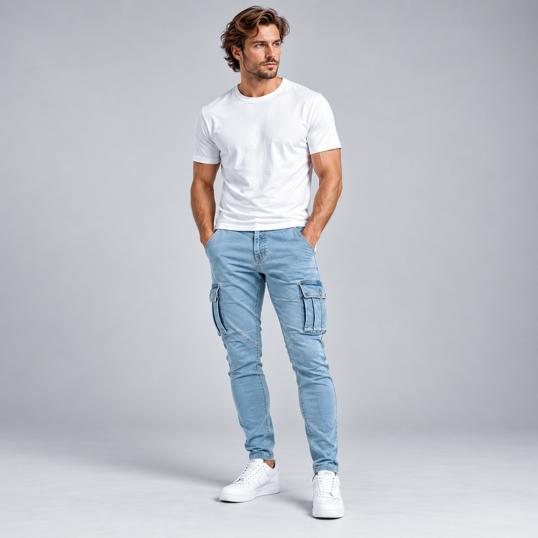 Herre cargobukser med slim fit og flere lommer