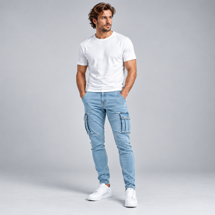 Herre cargobukser med slim fit og flere lommer