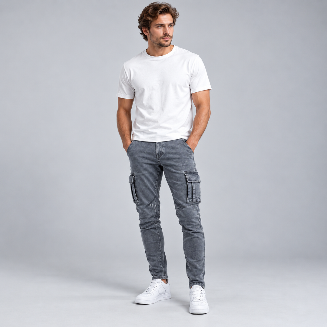 Herre cargobukser med slim fit og flere lommer