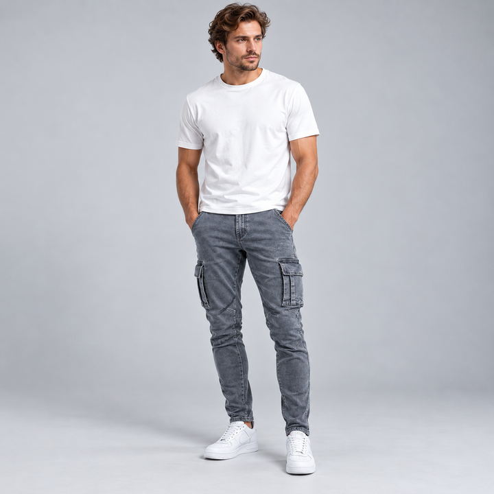 Herre cargobukser med slim fit og flere lommer