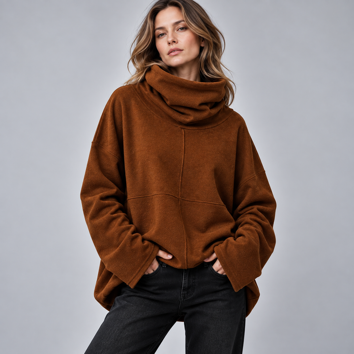 Dame oversized sweatshirt med høj hals og brede ærmer
