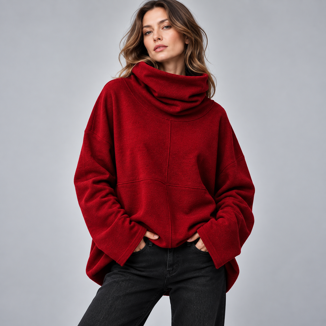 Dame oversized sweatshirt med høj hals og brede ærmer