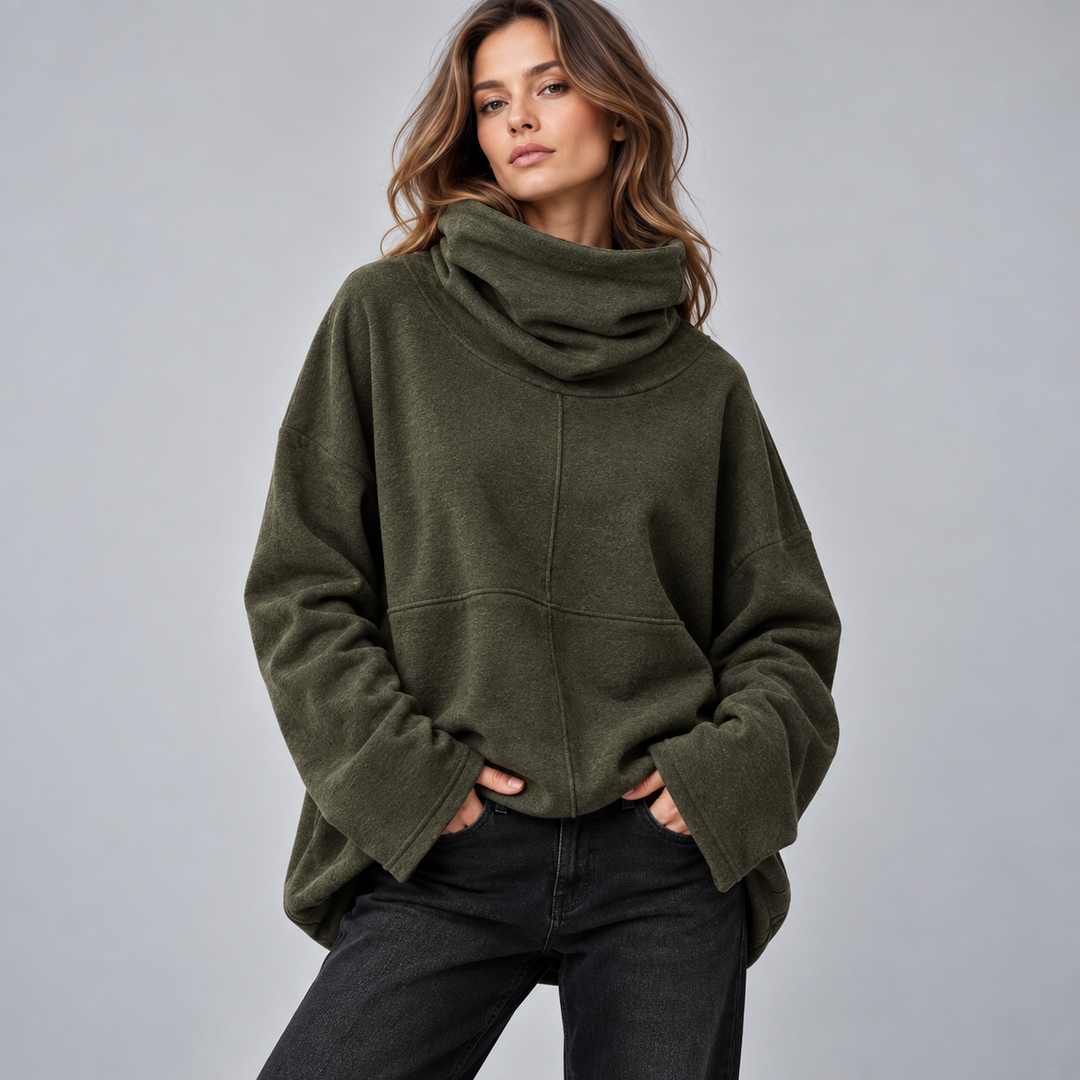 Dame oversized sweatshirt med høj hals og brede ærmer