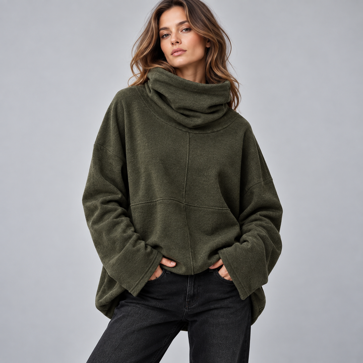 Dame oversized sweatshirt med høj hals og brede ærmer