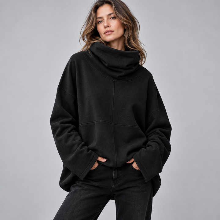 Dame oversized sweatshirt med høj hals og brede ærmer
