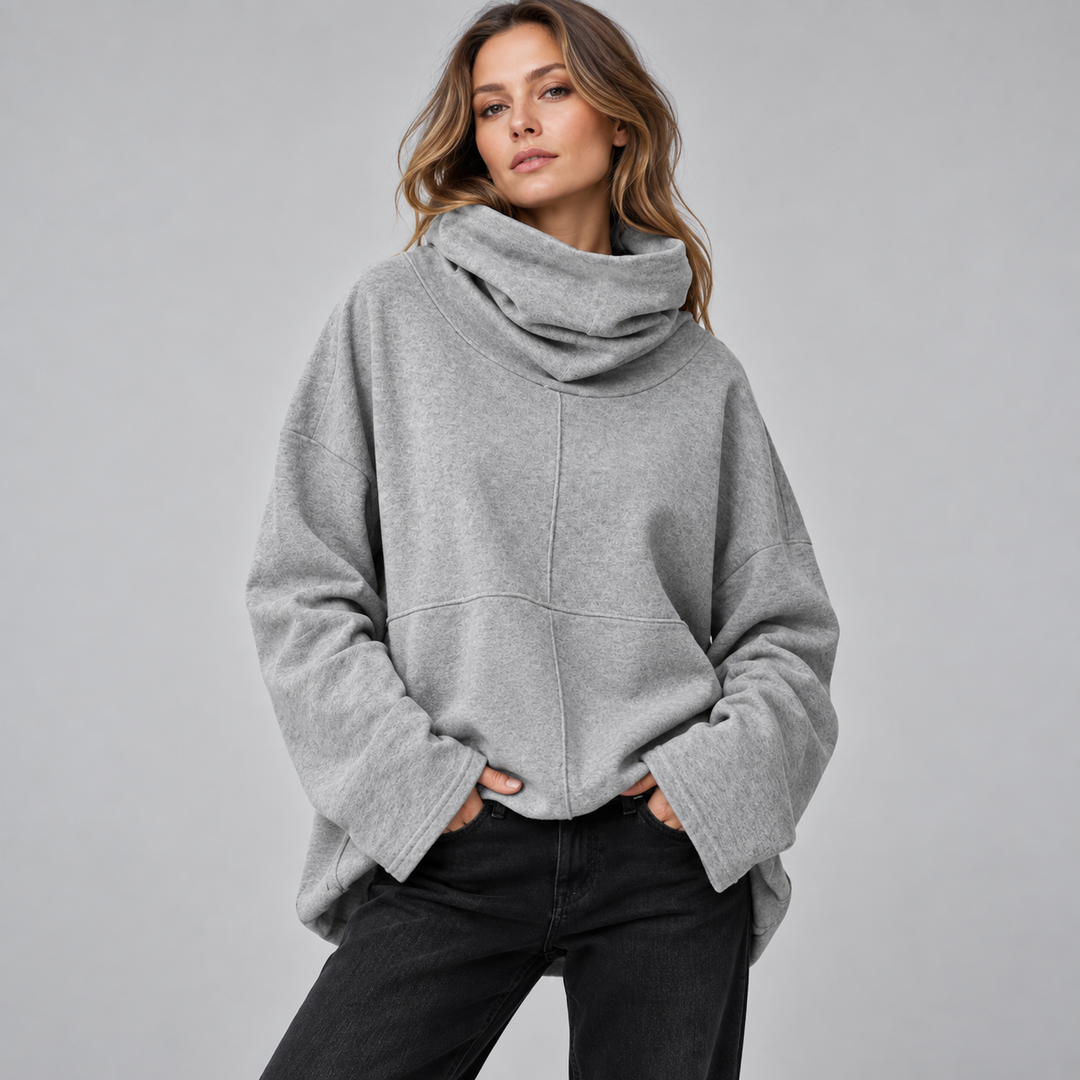 Dame oversized sweatshirt med høj hals og brede ærmer