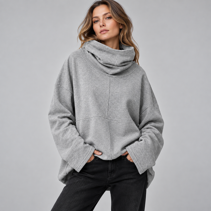 Dame oversized sweatshirt med høj hals og brede ærmer