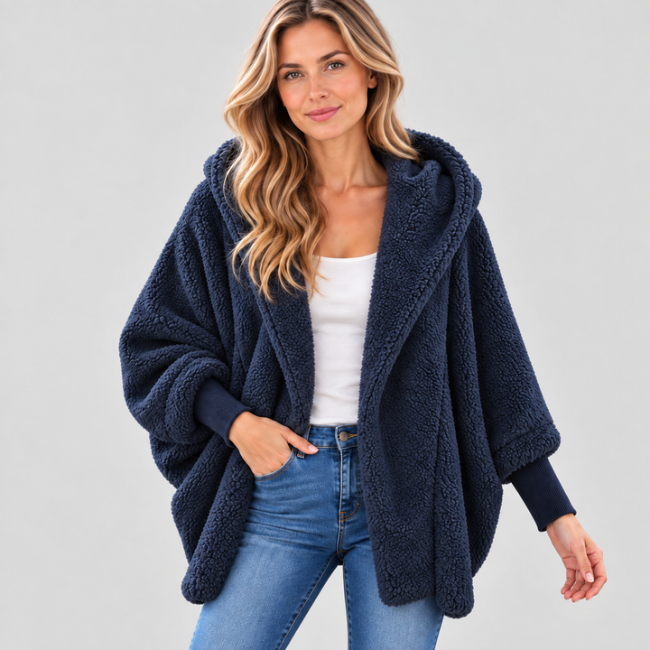 Dame Oversized Cardigan med Hætte og Åben Front