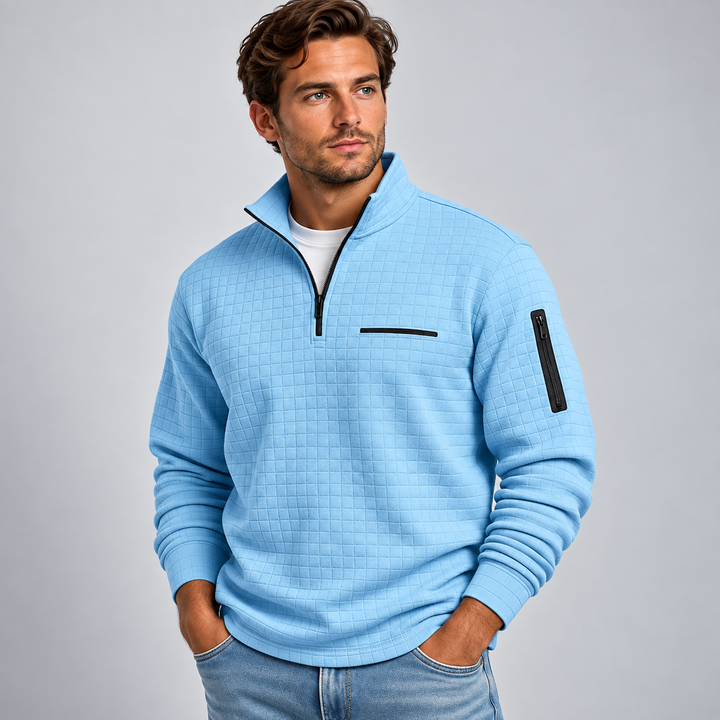 Herre Sweatshirt med Half Zip Ståkrave og Struktureret Overflade