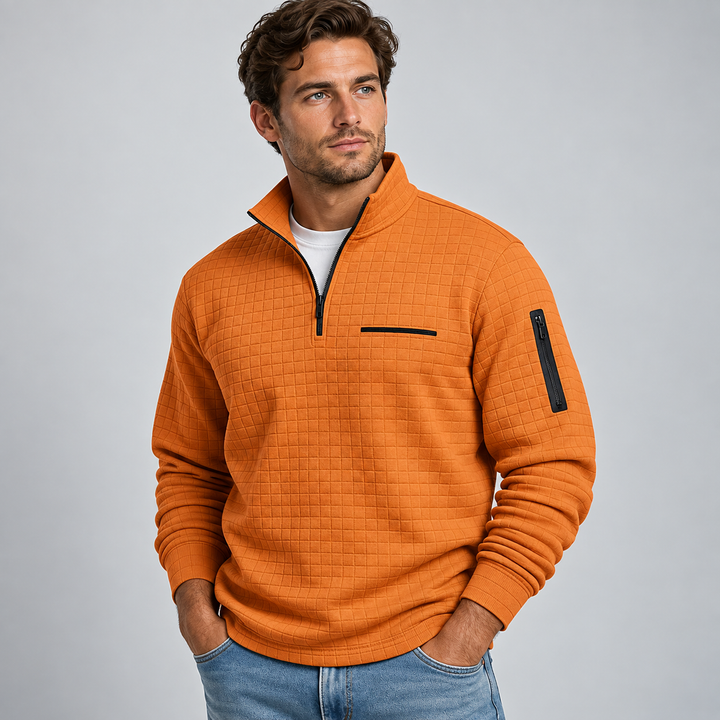 Herre Sweatshirt med Half Zip Ståkrave og Struktureret Overflade