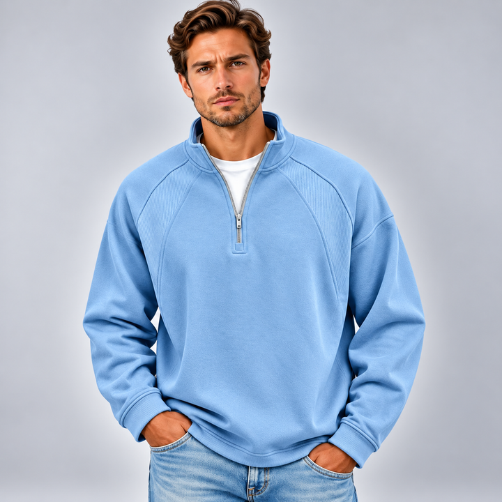 Herre sweatshirt med kvart lynlås og opretstående krave