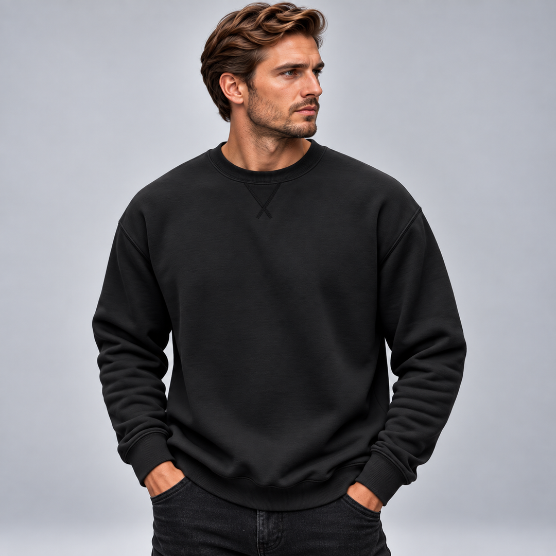 Herre sweatshirt med rund hals relaxed fit og ribkanter