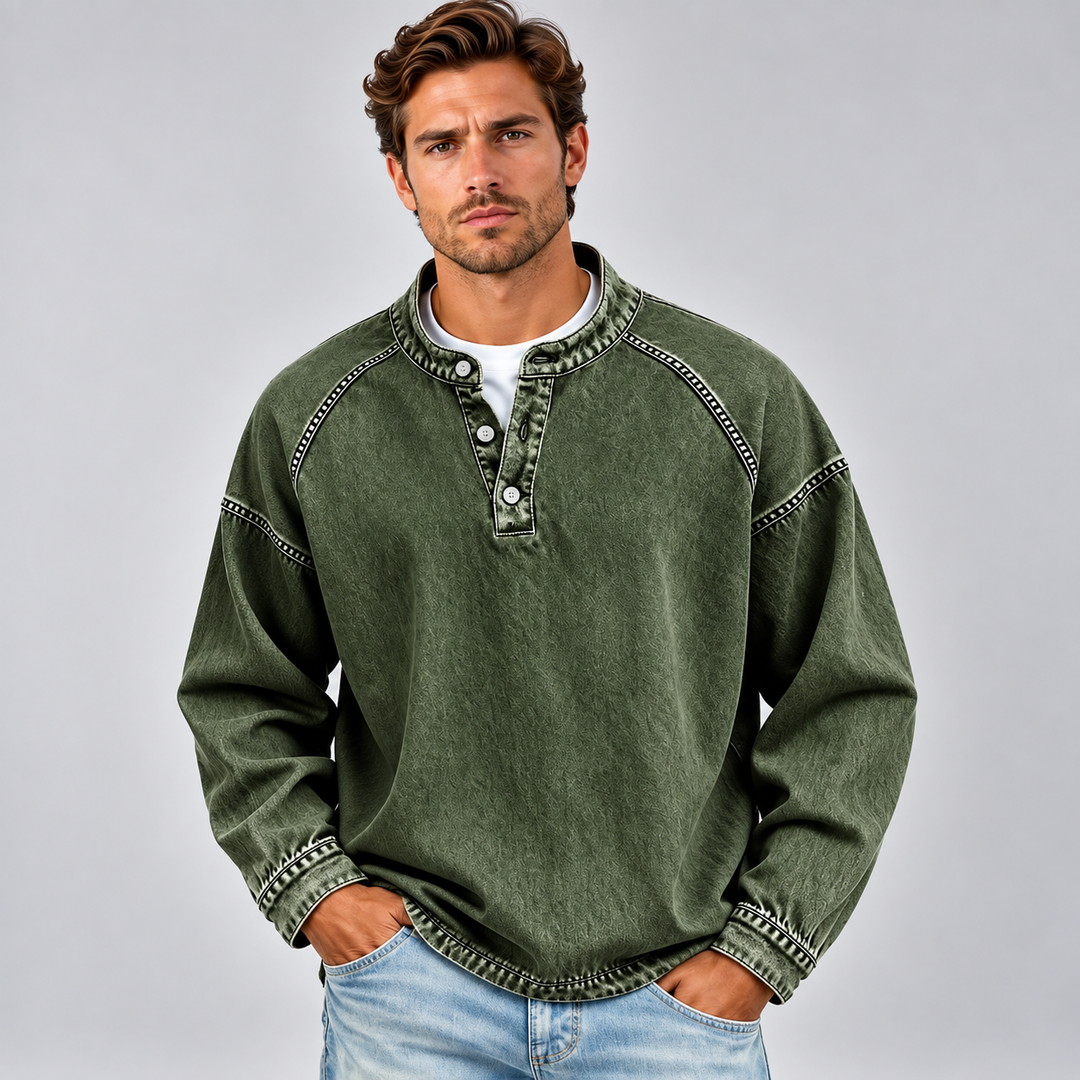 Herre sweatshirt med knaplukning og afslappet pasform