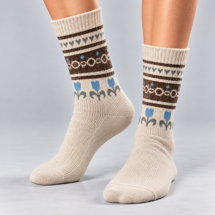 Varme sokker dame med fair isle mønster