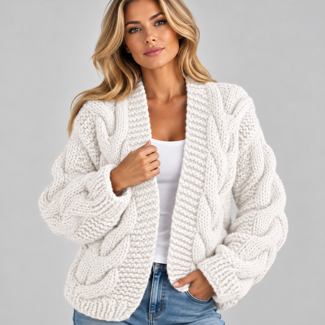 Cardigan dame i oversized grovstrik med åben front