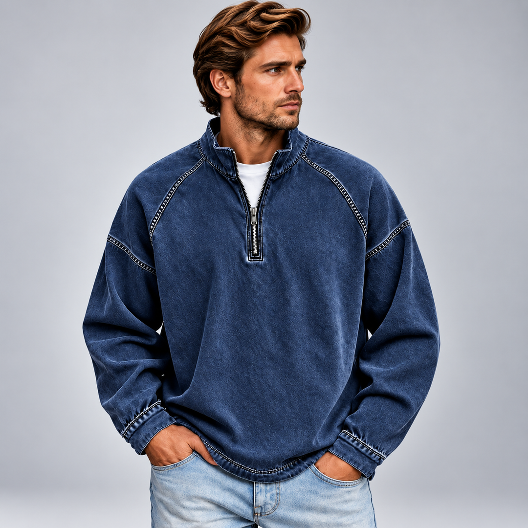 Herre half-zip sweatshirt med høj krave og relaxed fit