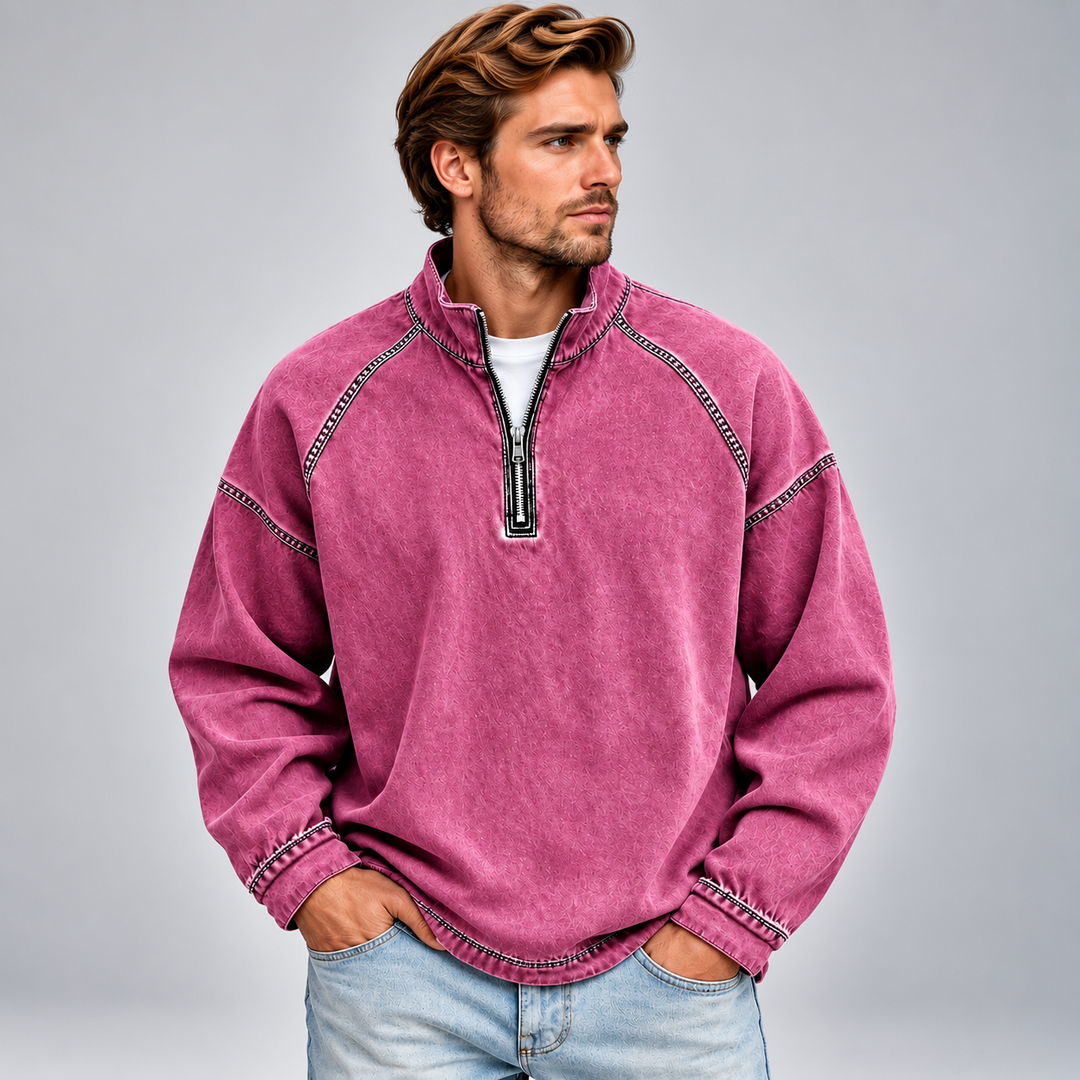 Herre half-zip sweatshirt med høj krave og relaxed fit