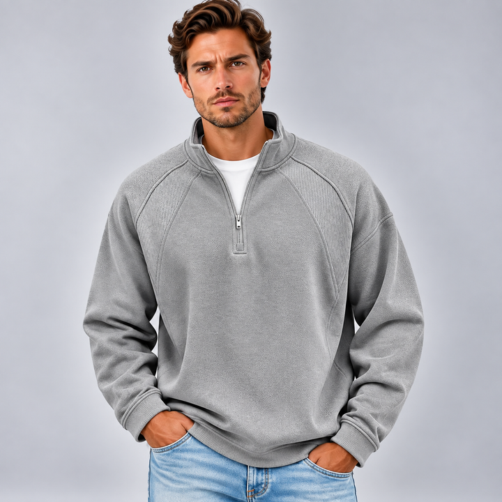 Herre sweatshirt med kvart lynlås og opretstående krave