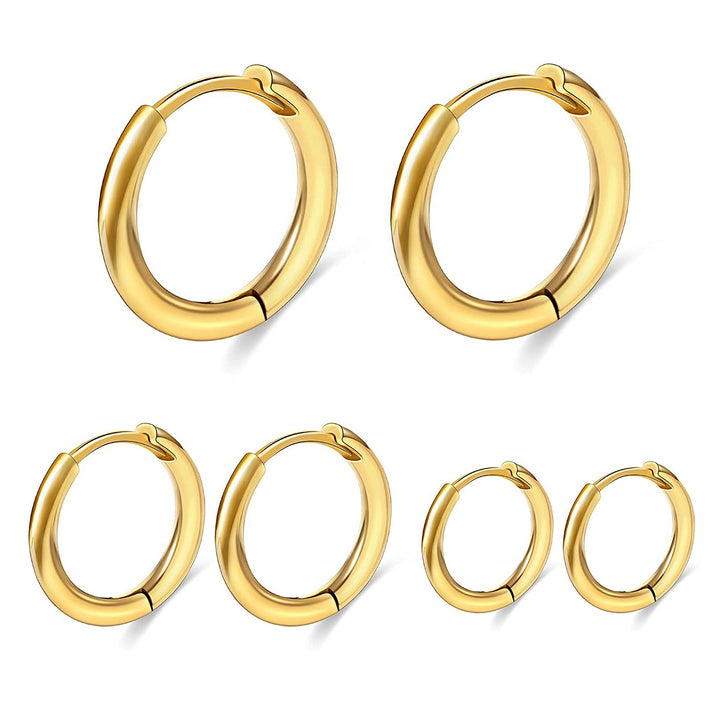 Gold-Plated Round Hoop Earrings (Set of 3 Pairs) - 8mm, 10mm, and 12mm