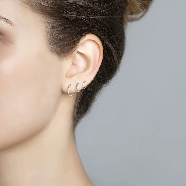 Gold-Plated Round Hoop Earrings (Set of 3 Pairs) - 8mm, 10mm, and 12mm