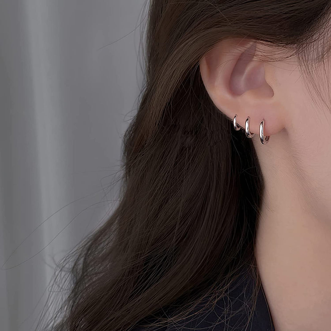 Gold-Plated Round Hoop Earrings (Set of 3 Pairs) - 8mm, 10mm, and 12mm