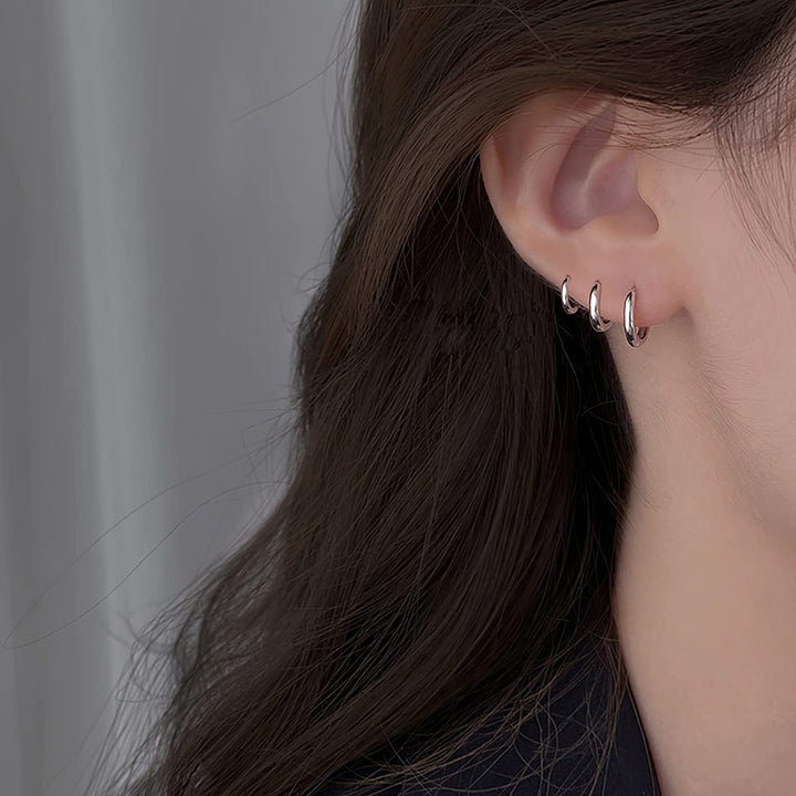 Gold-Plated Round Hoop Earrings (Set of 3 Pairs) - 8mm, 10mm, and 12mm