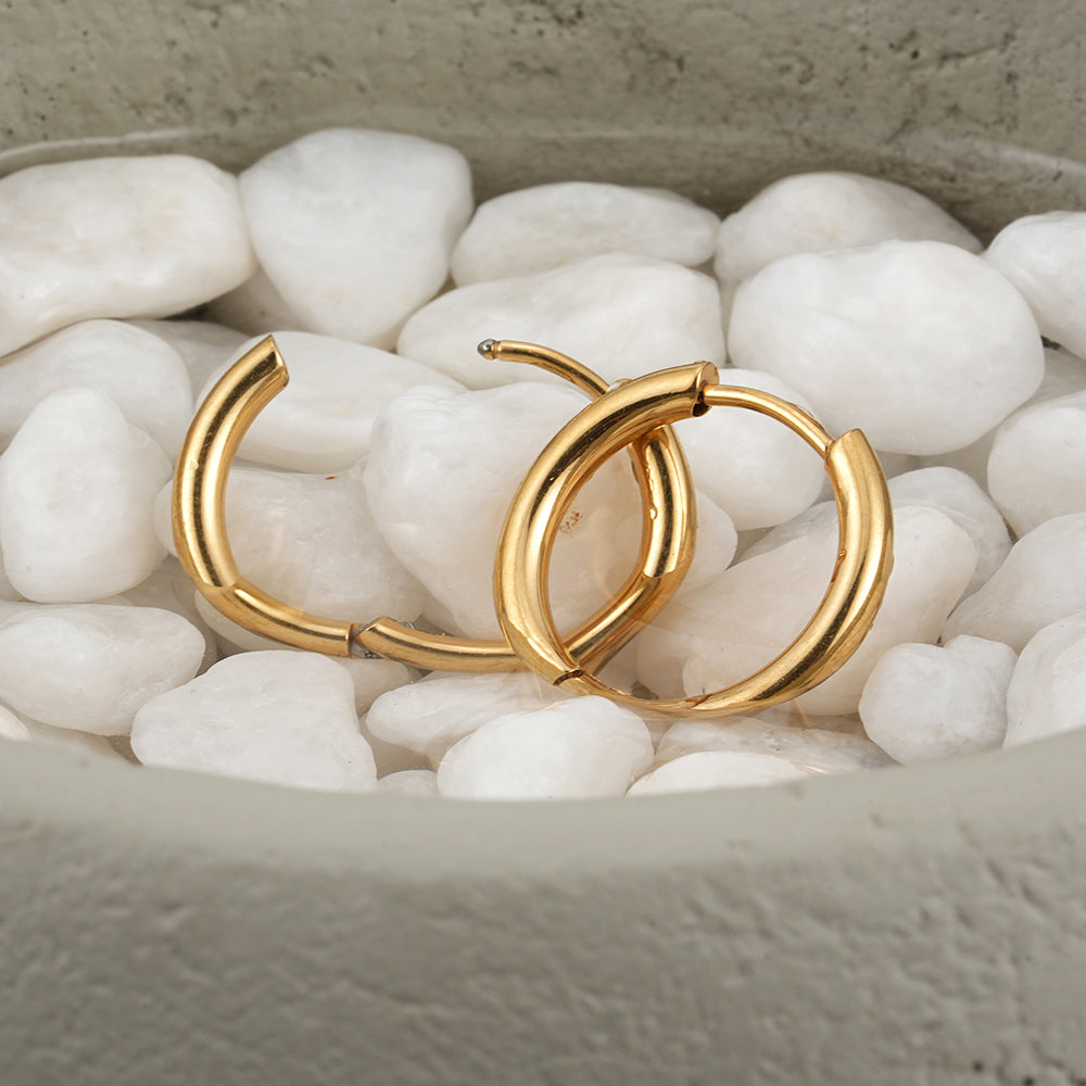 Gold-Plated Round Hoop Earrings (Set of 3 Pairs) - 8mm, 10mm, and 12mm