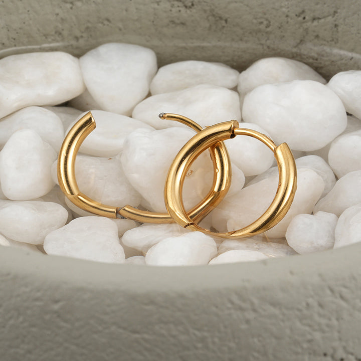 Gold-Plated Round Hoop Earrings (Set of 3 Pairs) - 8mm, 10mm, and 12mm