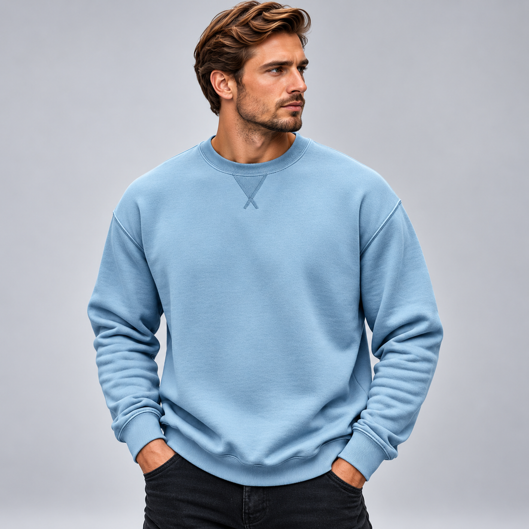 Herre sweatshirt med rund hals relaxed fit og ribkanter