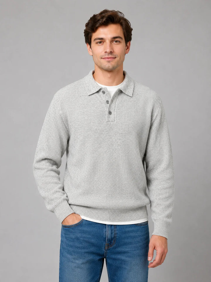 Herre knap polo strikbluse – let sweater med krave