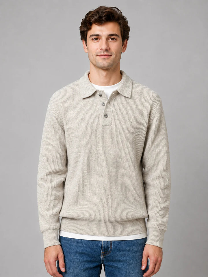 Herre knap polo strikbluse – let sweater med krave