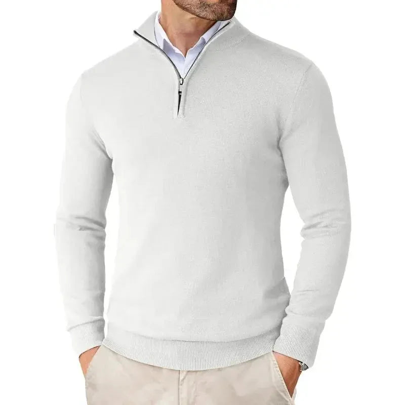 Herre klassisk sweater med kort lynlås