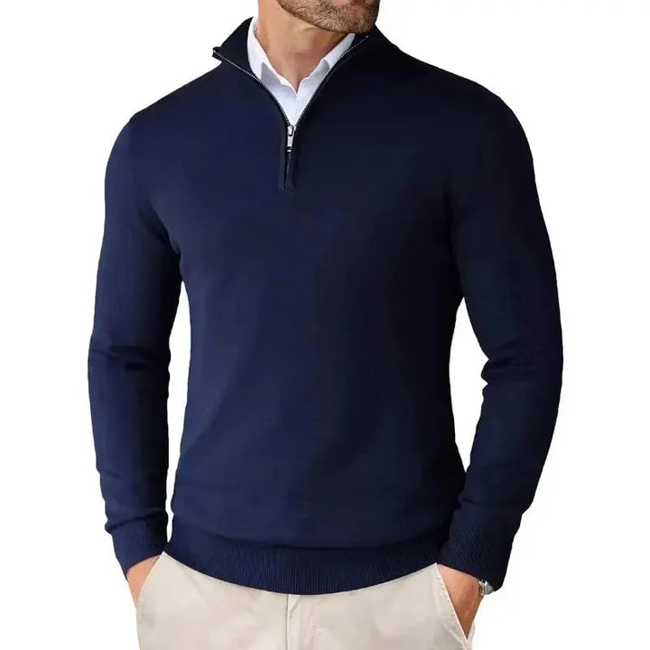 Herre klassisk sweater med kort lynlås