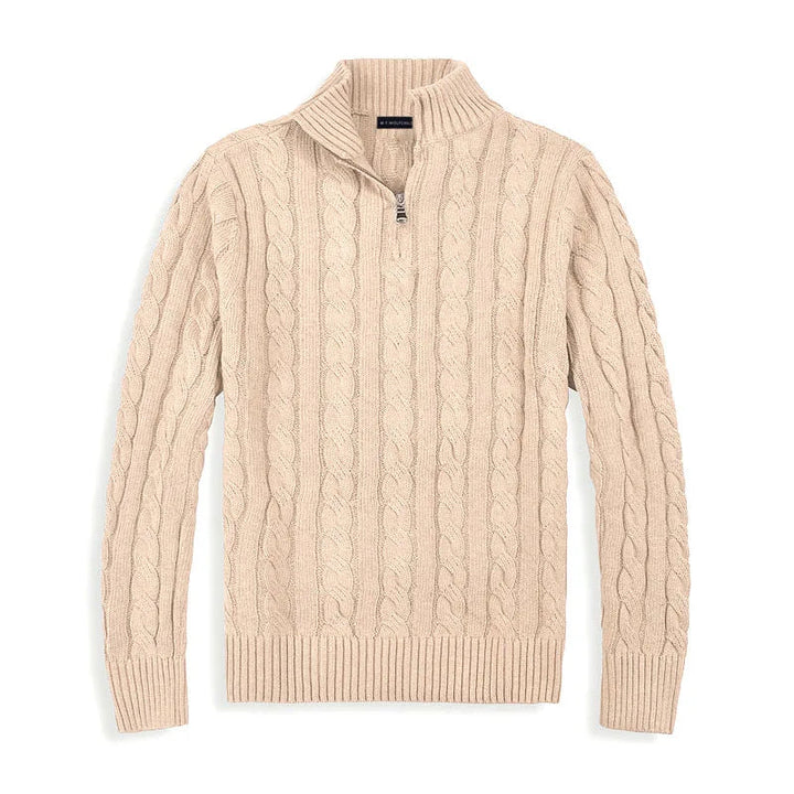 Herre bomulds cable knit sweater med kort lynlås