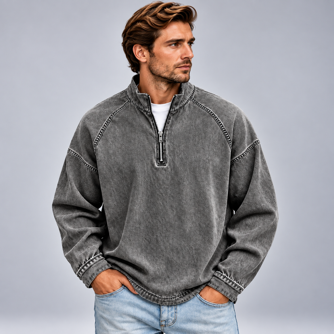 Herre half-zip sweatshirt med høj krave og relaxed fit
